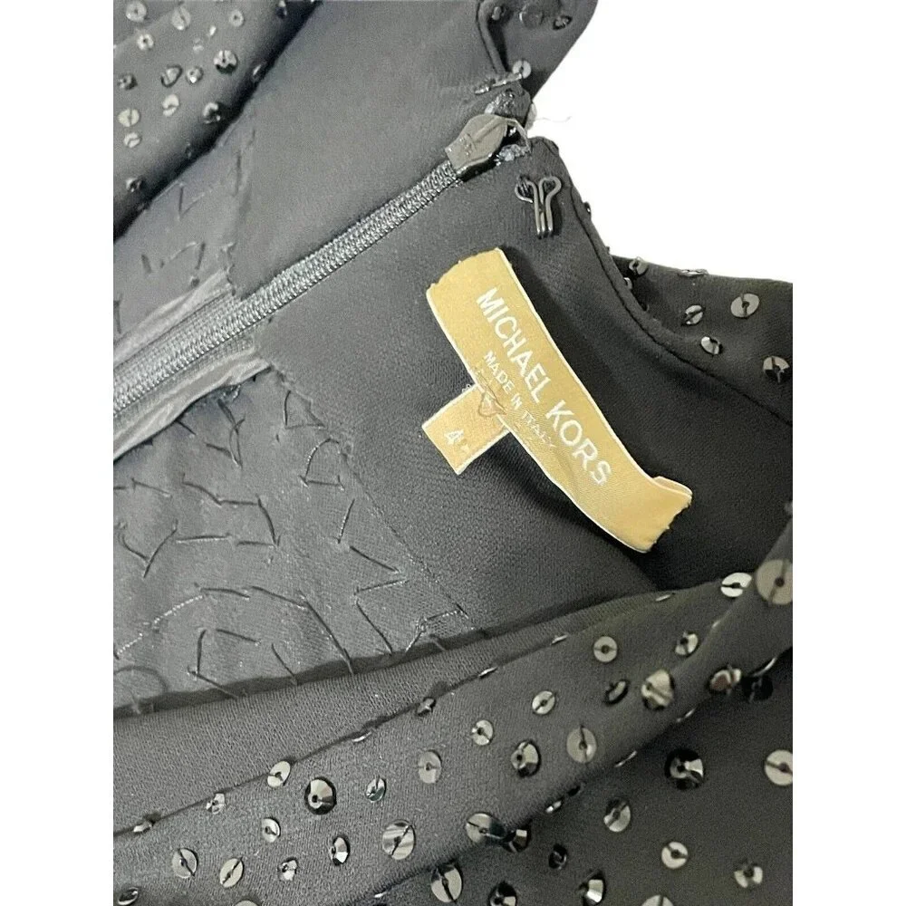Michael Kors Black Sequin Mermaid Gown Evening Dress Front Twist SZ 4 New